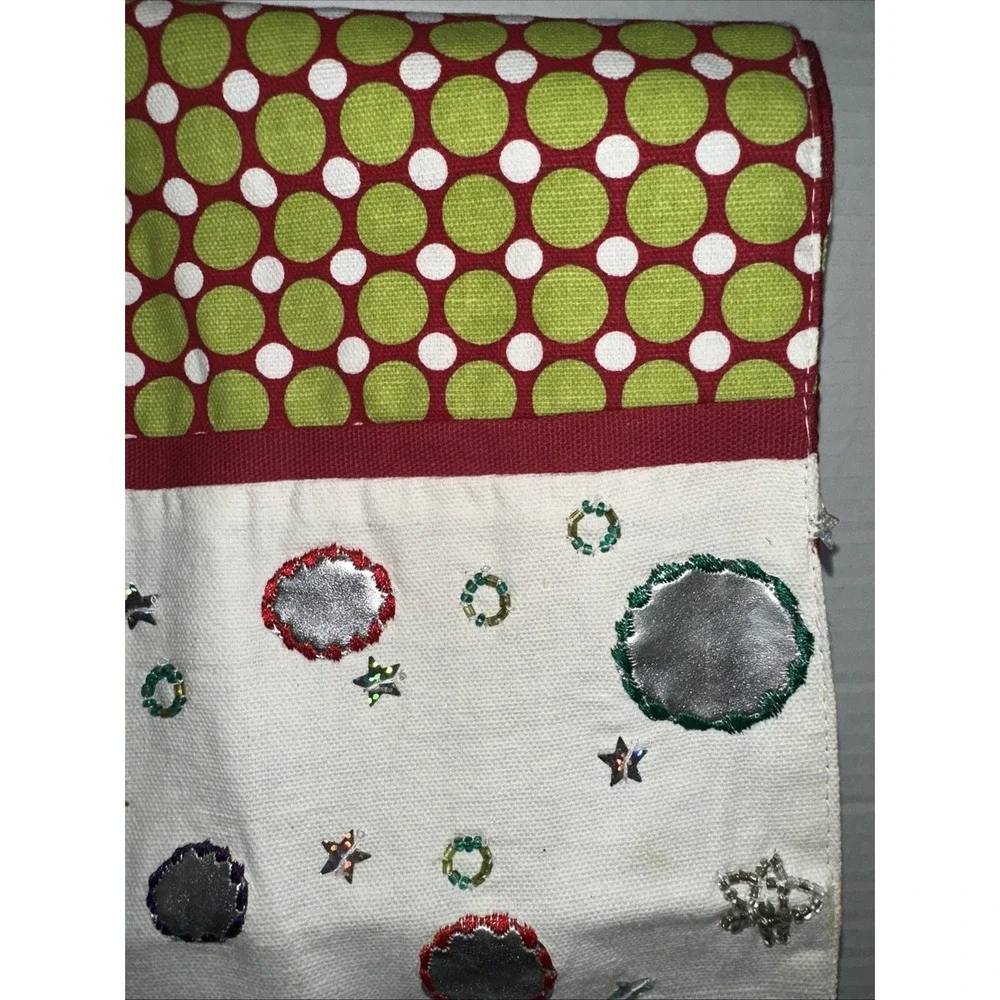 Pier 1 Imports Snowman Christmas Table Runner Embroidered Beaded Fringe 108x13